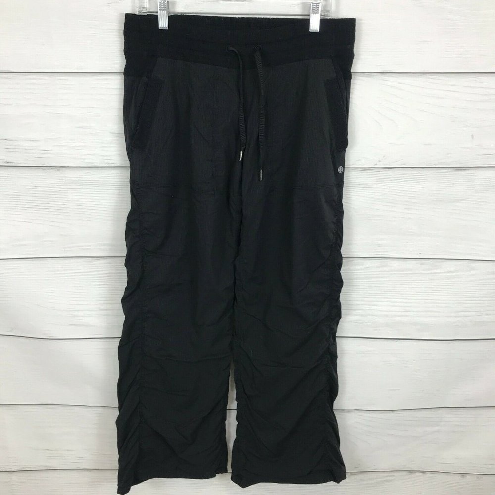 Lululemon Studio Pants Lined Black Size 10 Dance Yoga Drawstring Pockets